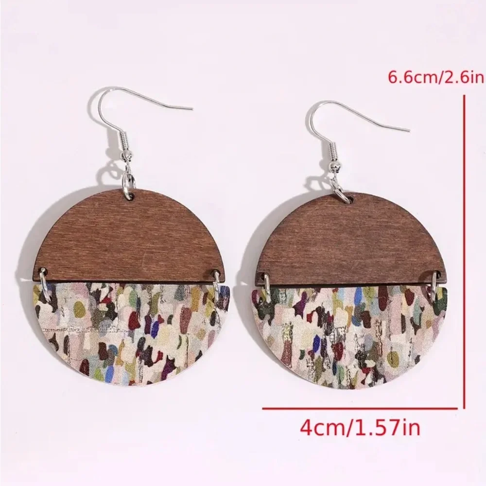 Colorful Oil Painting Wooden Dangle Earrings - Picture 2 of 2